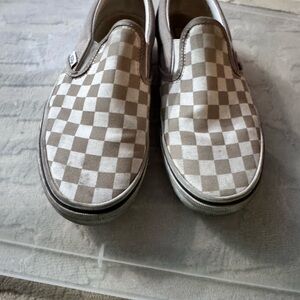 Vans Checkered Slip-On Sneakers - Beige and White